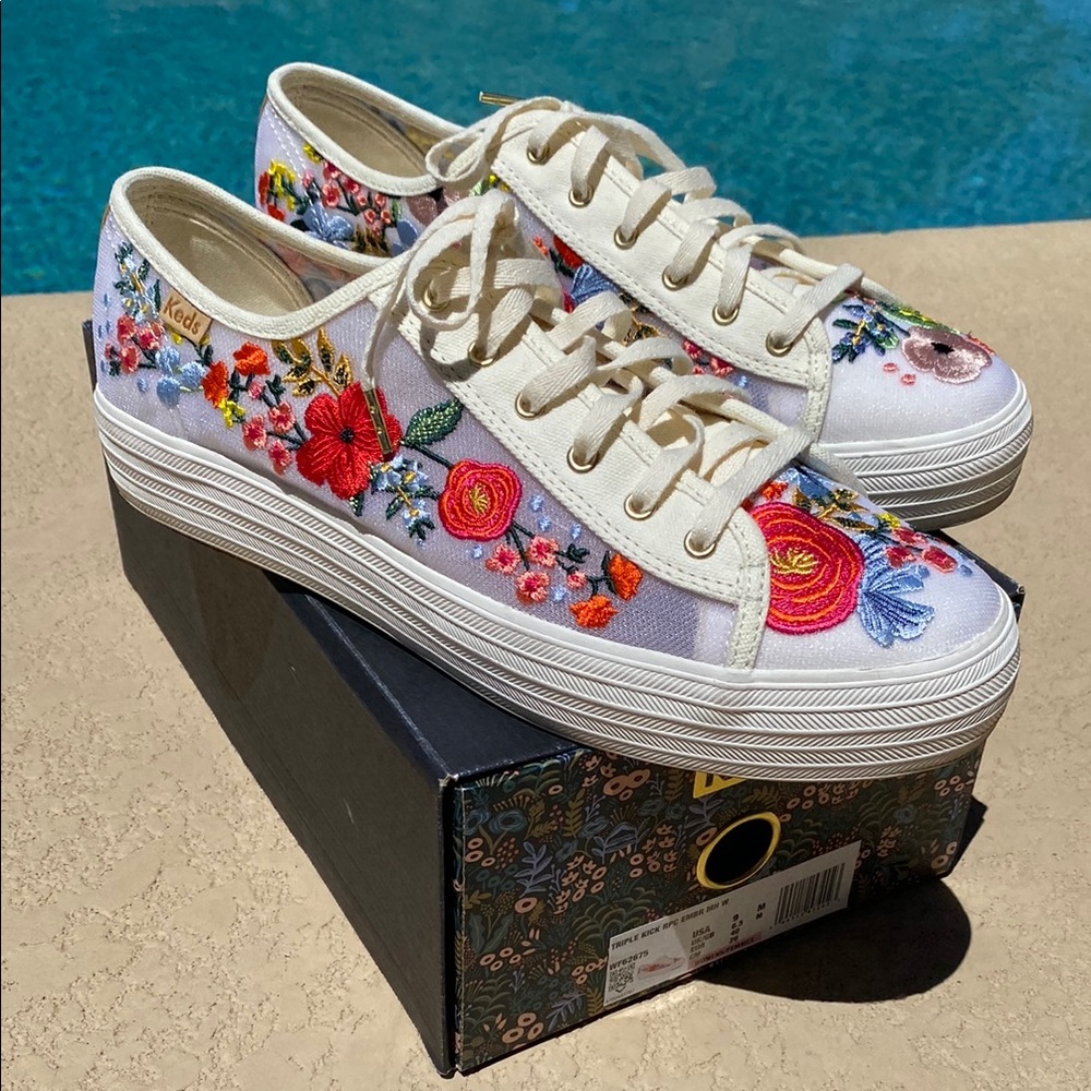 Keds Rifle Paper Co Cream Floral Sneakers Casual Canvas Mesh size 9